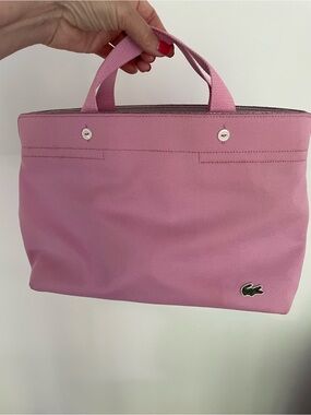 Lacoste Pink Canvas Tote with Crocodile Logo